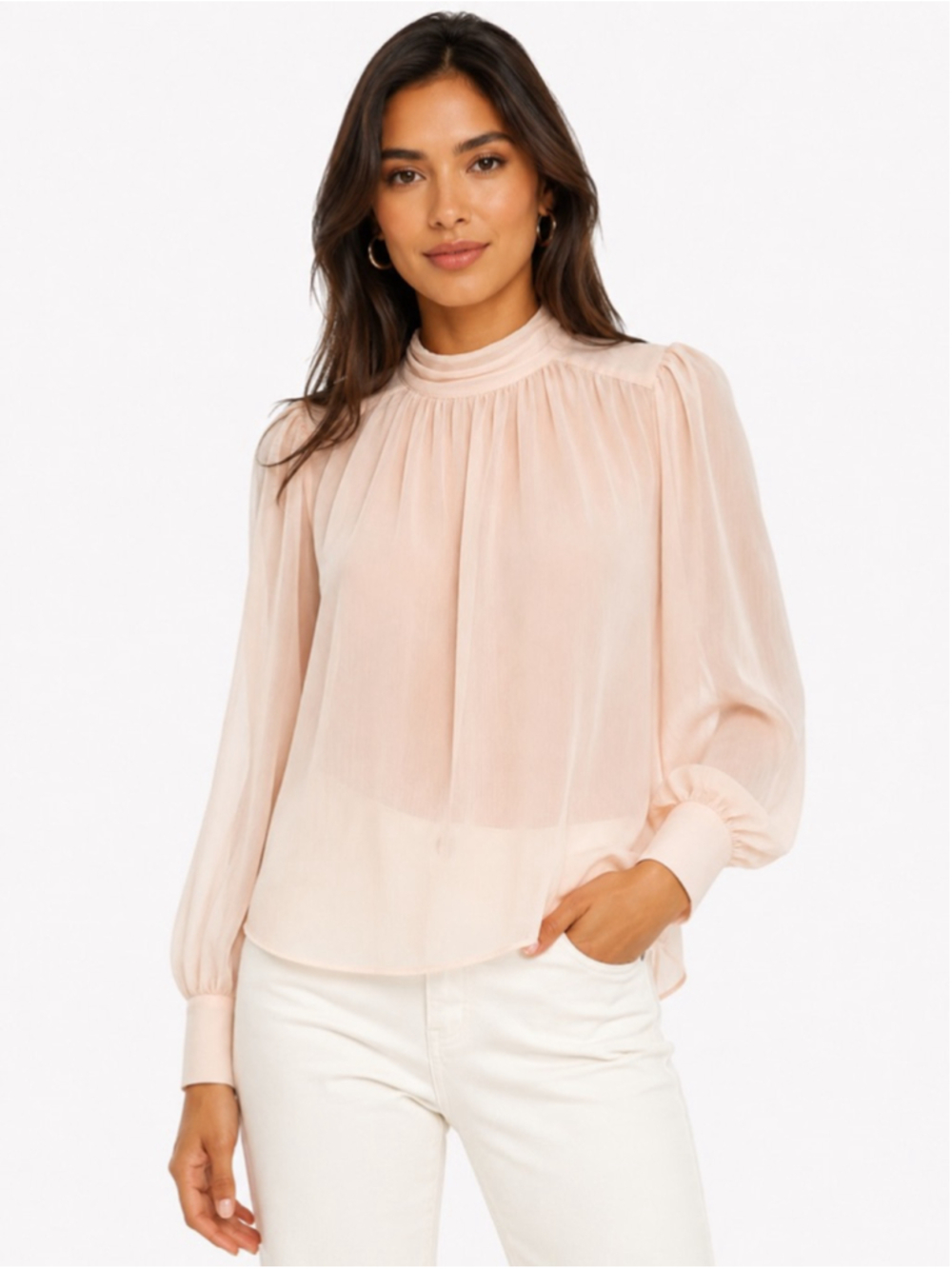 FUTURE COLLECTIVE Pink Mock Neck Crinkle Blouse XS NWT